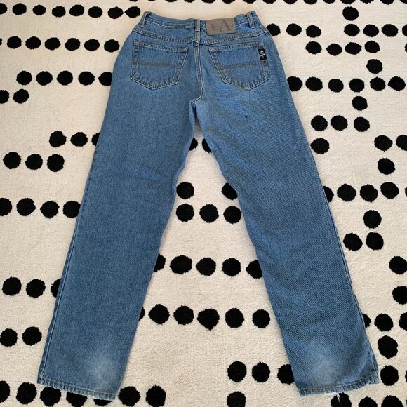 Vintage 90s LA Blues Mom Jeans 16 High Rise Faded Distressed Denim Tapered Leg - Picture 1 of 13